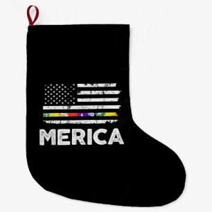 LGBT Pride American Flag T Shirt - 4th of July Gay Large Christmas Stocking