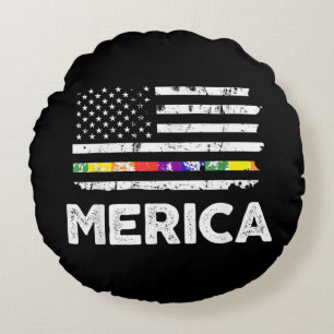LGBT Pride American Flag T Shirt - 4th of July Gay Round Pillow