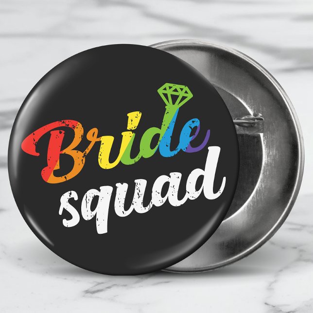 LGBT Pride Bride Squad Wedding Gay Lesbian Rainbow 2 Inch Round Button (Creator Uploaded)