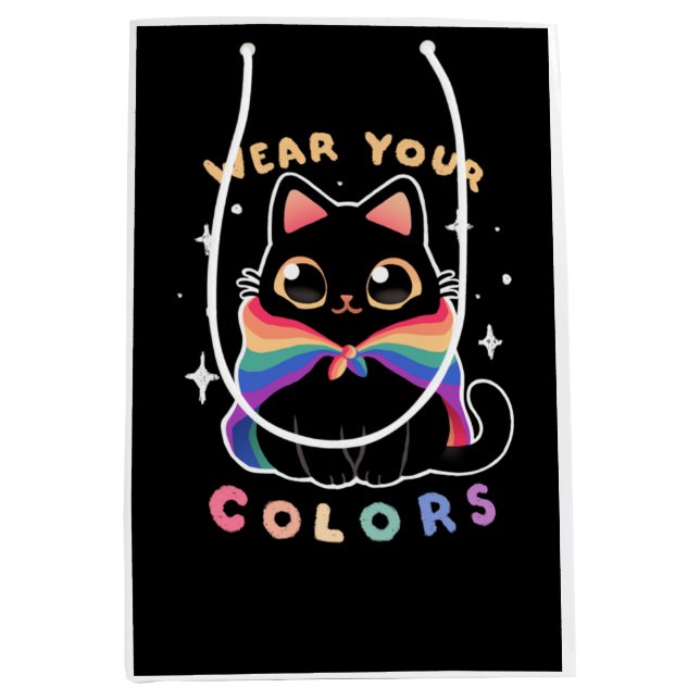 LGBT Pride Cat - Kawaii Rainbow Kitty - Wear your  Medium Gift Bag (Front)