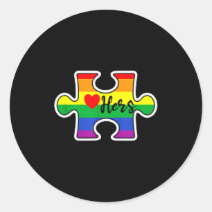 Lgbt Pride Couple Valentine Lesbian Hers Rainbow P Classic Round Sticker