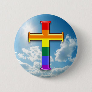 LGBT Pride Cross 2 Inch Round Button