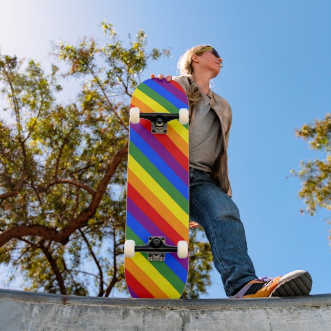 LGBT Pride Diagonal Rainbow Stripe Pattern Skateboard (Outdoor 1)