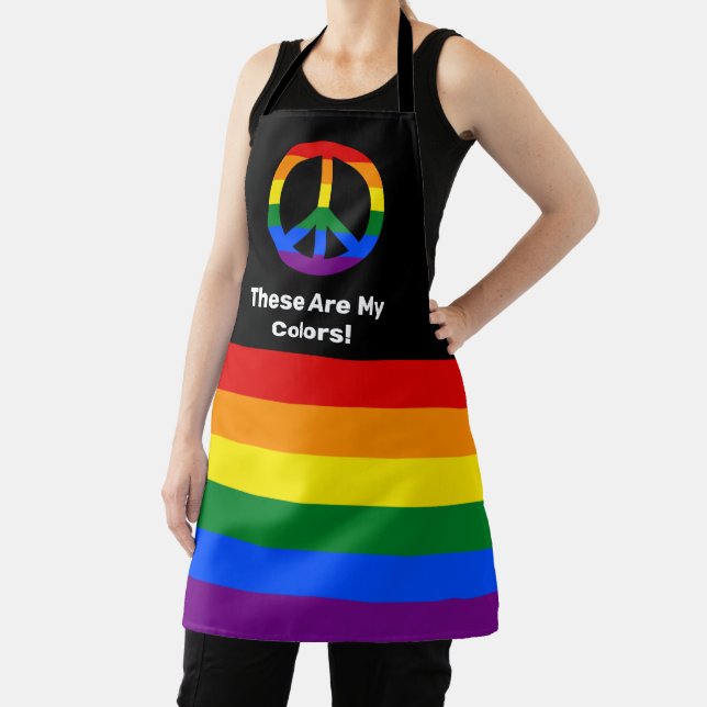 LGBT pride flag and peace sign with a custom text Apron (Insitu)