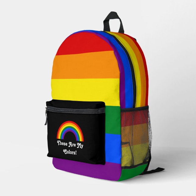 LGBT pride flag and rainbow with a custom text Printed Backpack (Back Corner Right)