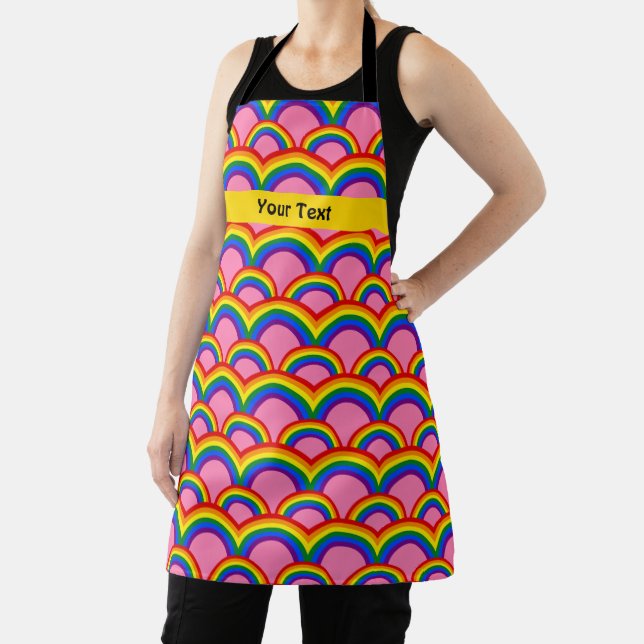 LGBT pride flag rainbow pattern with a custom text Apron (Insitu)