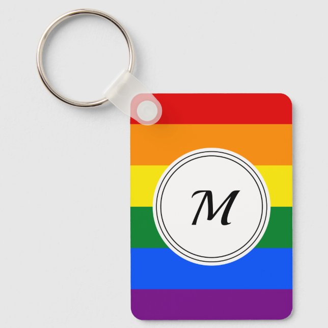 LGBT pride flag with a custom initial Keychain (Front)