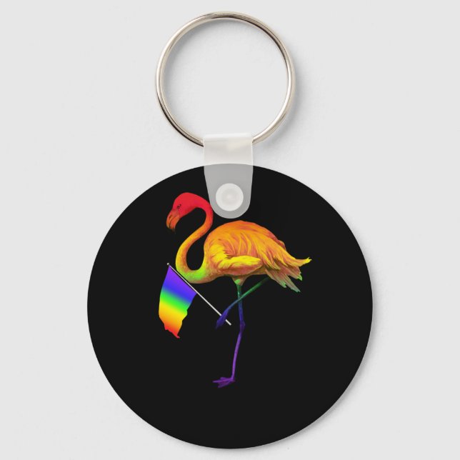 LGBT Pride Flamingos in Flag Colours Keychain (Front)