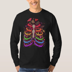 Lgbt Pride Flower Rib Cage Rainbow Skeleton Xray T-Shirt