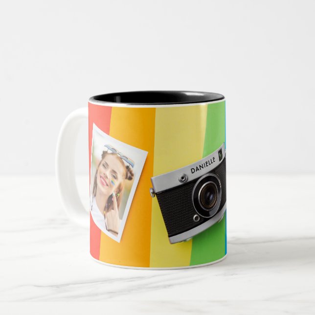 LGBT Pride Gay Lesbian Photo Personalized Name Two-Tone Coffee Mug (Front Left)