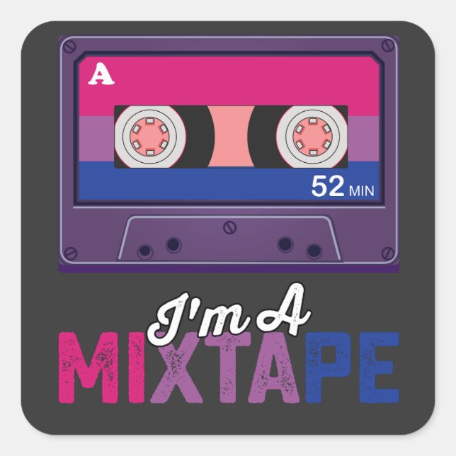 LGBT Pride Im A Mixtape Cassette Bi Square Sticker (Front)