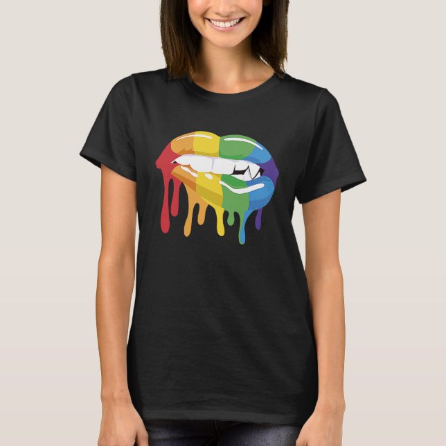 LGBT Pride Lips Colourful Brush Stroke Love Vampir T-Shirt (Front)