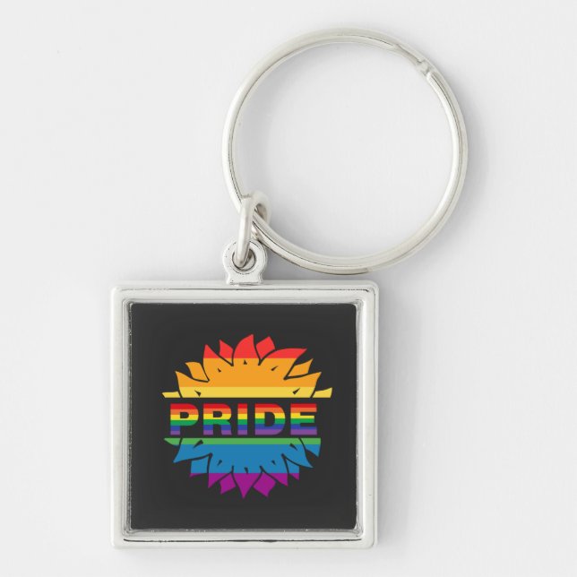 LGBT+Pride love. rainbow flower Button Magnet Bott Keychain (Front)