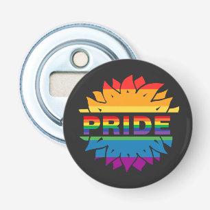 LGBT+Pride love. rainbow flower Button Magnet Bottle Opener