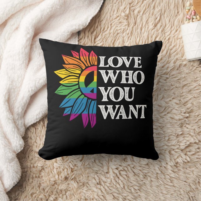 LGBT Pride Love Who You Want Gay Lesbian Throw Pillow (Blanket)