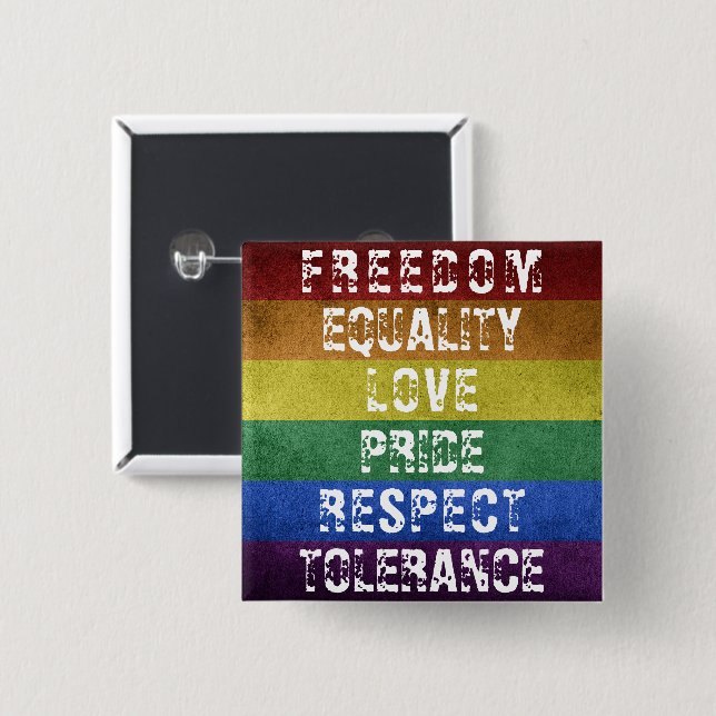 LGBT Pride Modern Rainbow Stripes Flag 2 Inch Square Button (Front & Back)