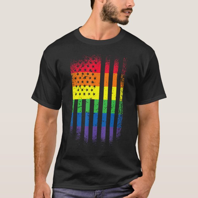 Lgbt Pride Month Support With Rainbow Us American  T-Shirt (Front)