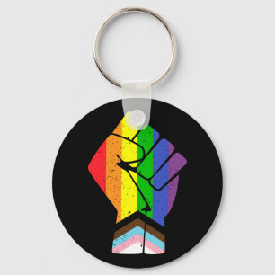 LGBT Pride (Progress) Flag with raised fist Keychain