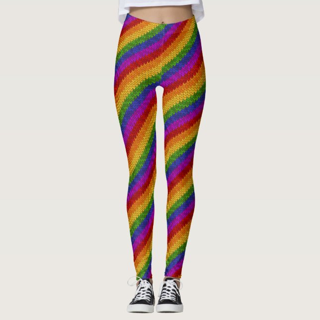 LGBT Pride Rainbow Colour Strips Knitting Pattern Leggings (Front)