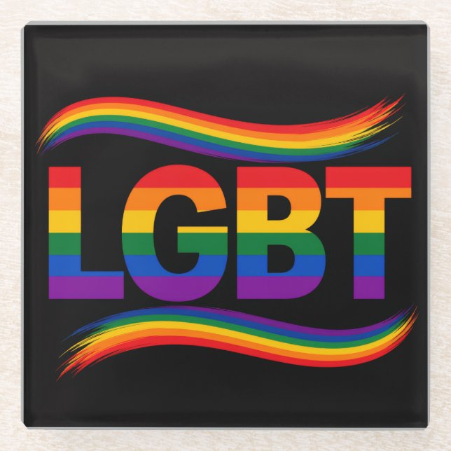 LGBT Pride Rainbow Design Glass Coaster (Front)