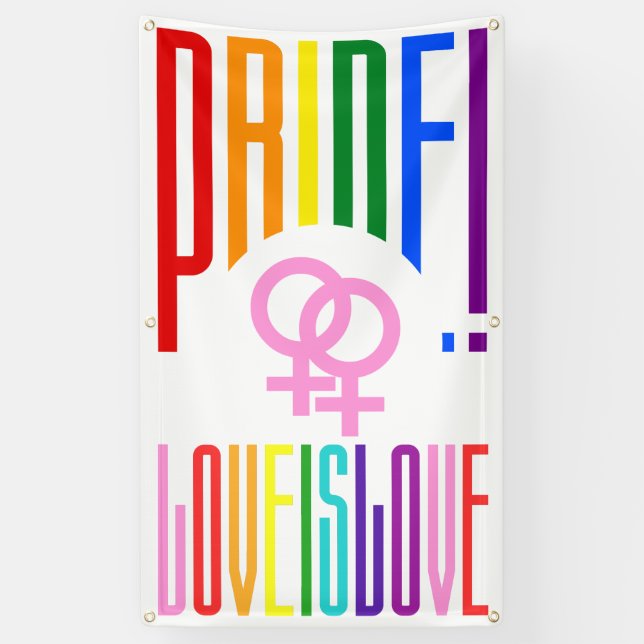 LGBT Pride Rainbow Flag Colours Lesbian Couple Banner (Vertical)