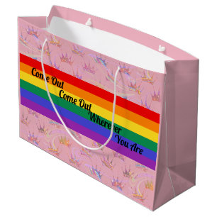 LGBT Pride Rainbow Flag Glam Chic Glitter Crown Large Gift Bag