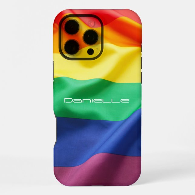 LGBT Pride Rainbow Flag Personalized Name iPhone Case (Back)
