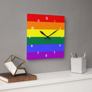 LGBT Pride Rainbow Flag Square Wall Clock