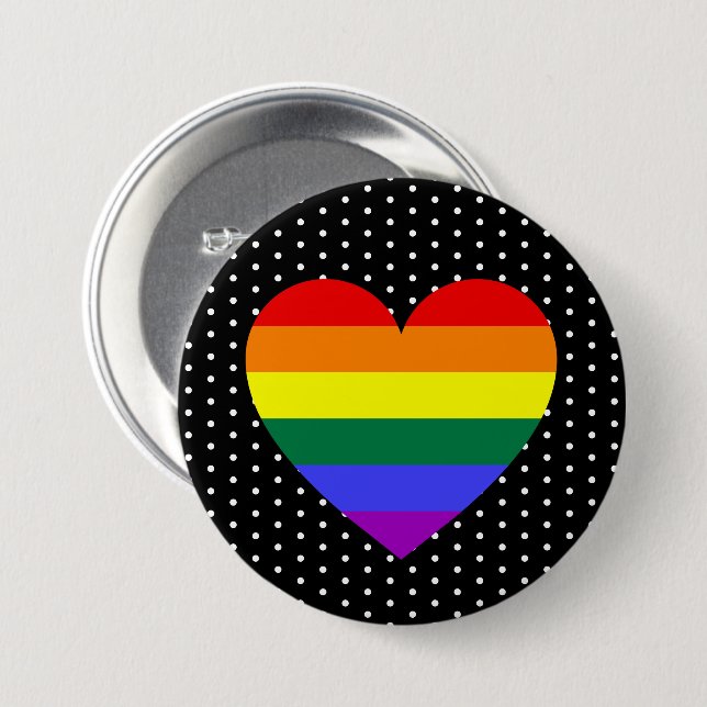 LGBT Pride Rainbow Heart 3 Inch Round Button (Front & Back)
