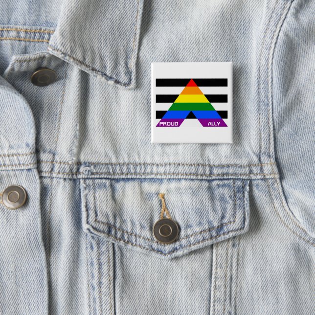 LGBT Pride Rainbow Proud Ally 2 Inch Square Button (In Situ)