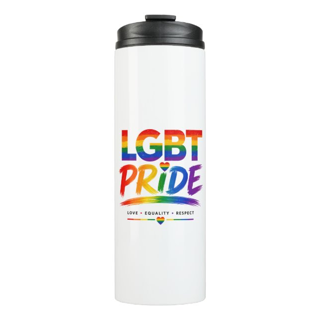 LGBT Pride Rainbow Typography Thermal Tumbler (Front)