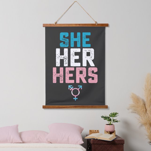 LGBT Pride She Her Hers Trans Transgender Pronouns Hanging Tapestry (Bedroom)