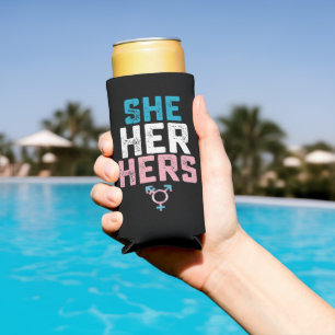 LGBT Pride She Her Hers Trans Transgender Pronouns Seltzer Can Cooler