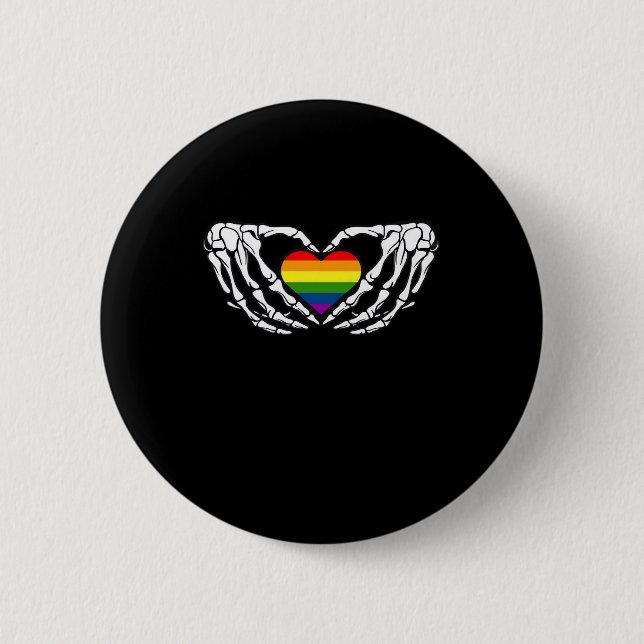 Lgbt Pride Skeleton Halloween Goth Heart Classic 2 Inch Round Button (Front)