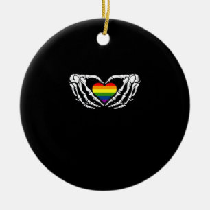 Lgbt Pride Skeleton Halloween Goth Heart Classic Ceramic Ornament