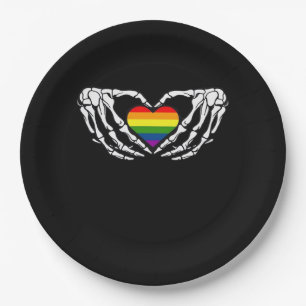 Lgbt Pride Skeleton Halloween Goth Heart Classic Paper Plate