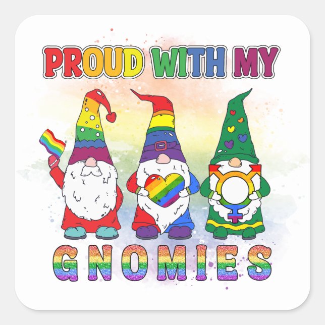 LGBT Proud With My Gnomies Square Sticker (Front)