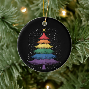 LGBT-Q Pride Christmas Tree Pajama Rainbow Flag Ceramic Ornament