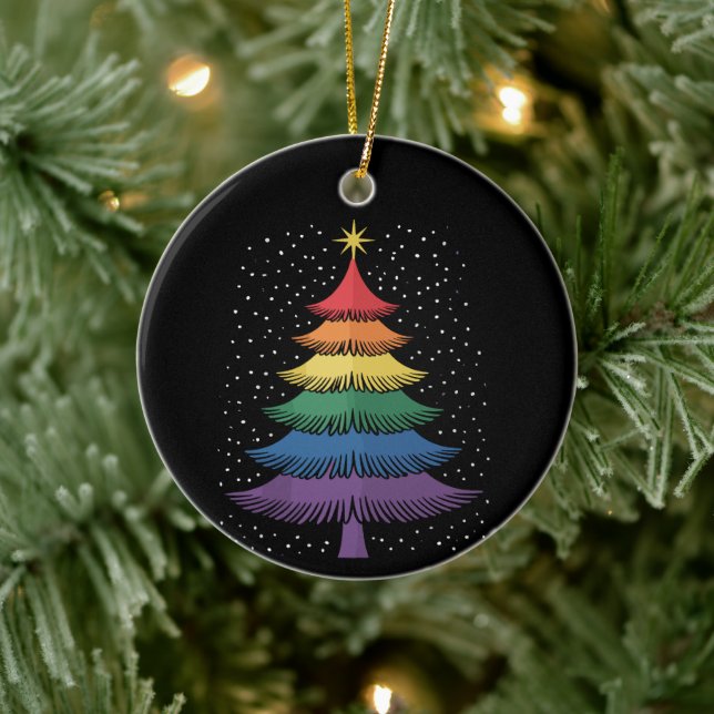 LGBT-Q Pride Christmas Tree Pajama Rainbow Flag Ceramic Ornament (Tree)