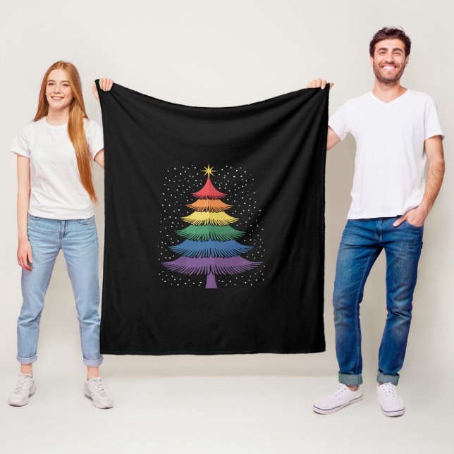 LGBT-Q Pride Christmas Tree Pajama Rainbow Flag Fleece Blanket (In Situ)