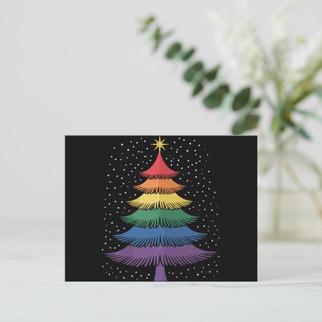 LGBT-Q Pride Christmas Tree Pajama Rainbow Flag Holiday Postcard (Standing Front)