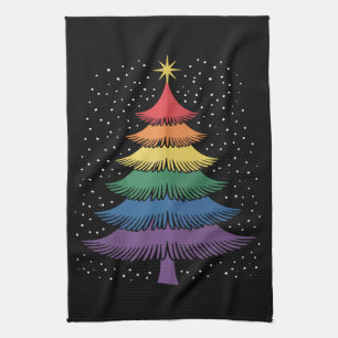 LGBT-Q Pride Christmas Tree Pajama Rainbow Flag Kitchen Towel