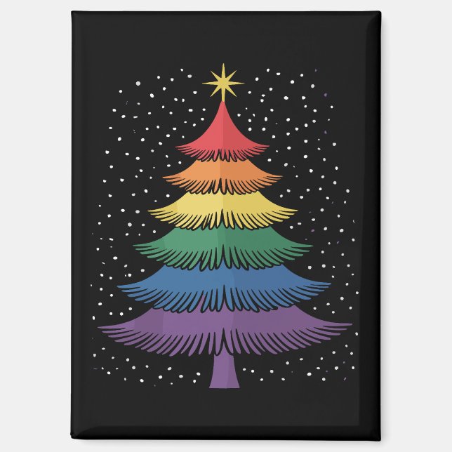 LGBT-Q Pride Christmas Tree Pajama Rainbow Flag Magnet (Front)