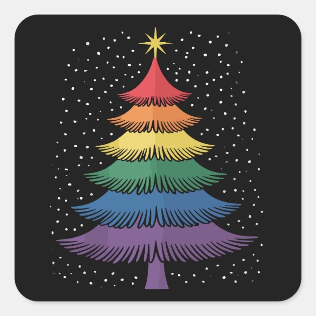 LGBT-Q Pride Christmas Tree Pajama Rainbow Flag Square Sticker (Front)