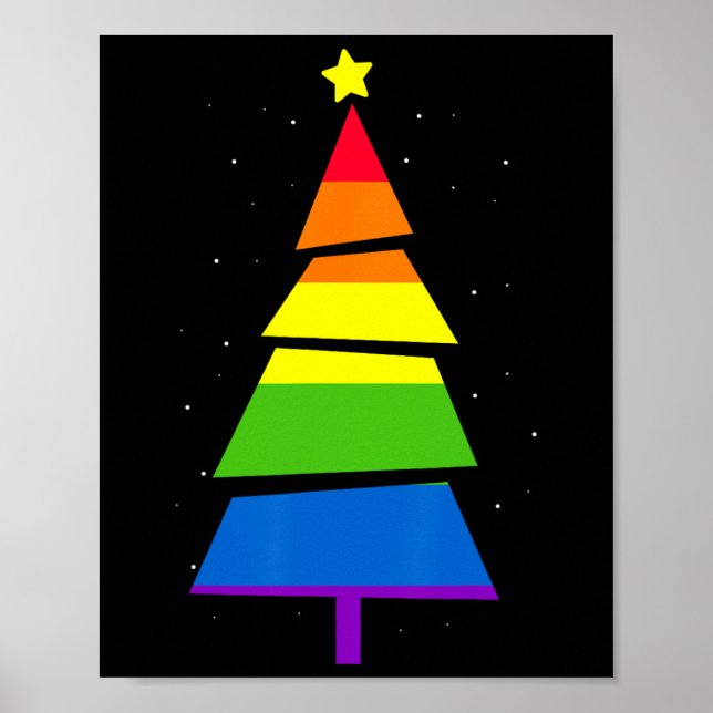 Lgbt-q Pride Rainbow Flag Gay Christmas Tree X-mas Poster (Front)