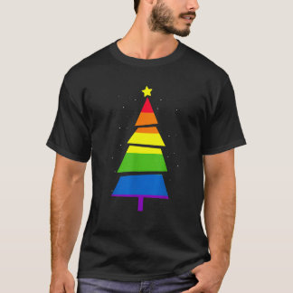 LGBT Q Pride Rainbow Flag Gay Christmas Tree X Mas T-Shirt