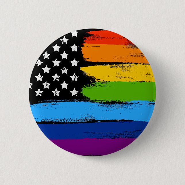 LGBT Rainbow American Pride Flag 2 Inch Round Button (Front)