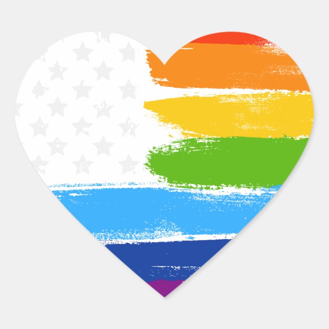 LGBT Rainbow American Pride Flag Heart Sticker (Front)
