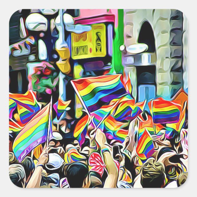 LGBT Rainbow and American Flags Protest  Stickers (Front)