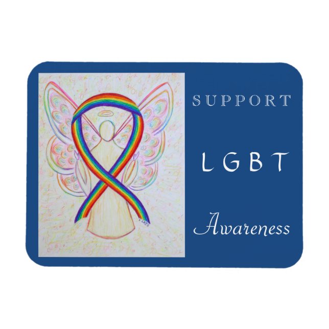 LGBT Rainbow Awareness Ribbon Angel Magnet (Horizontal)